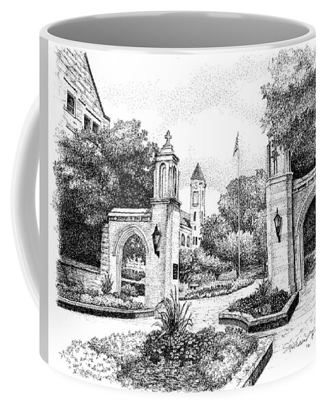 Iu Landmarks Coffee Mug featuring the drawing Sample Gates, Indiana University, Bloomington by Stephanie Huber