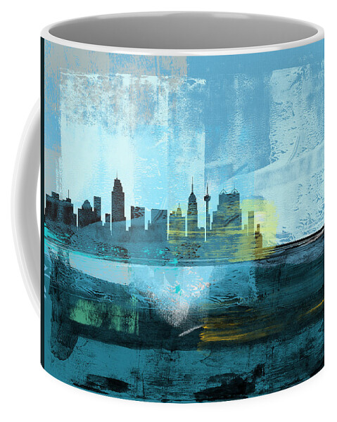 San Antonio Coffee Mug featuring the mixed media San Antonio Abstract Skyline I by Naxart Studio