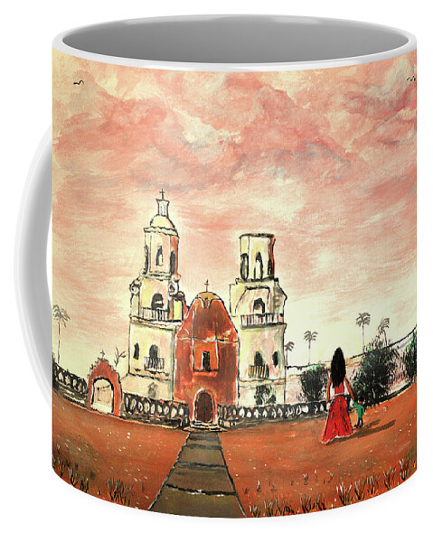 Tucson Coffee Mug featuring the painting San Xavier Mission del Bac Mother and Child by Chance Kafka