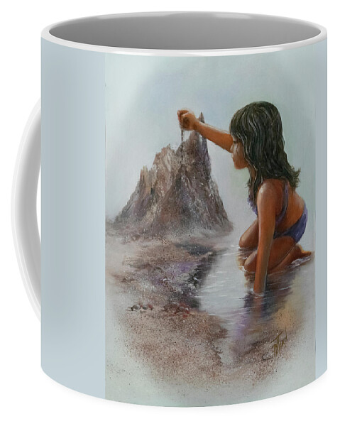 Girl Playing With Sand Coffee Mug featuring the painting Sand Dreams I by Lynne Pittard