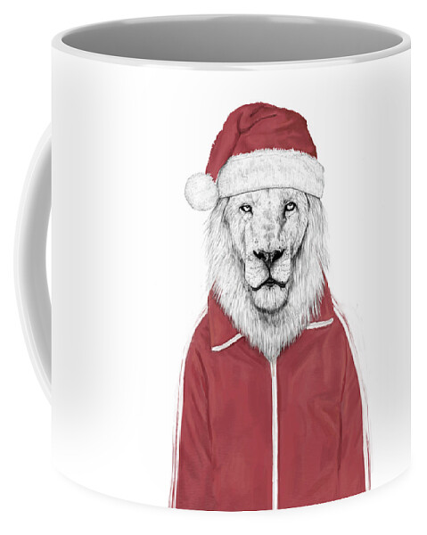 Lion Coffee Mug featuring the mixed media Santa lion by Balazs Solti