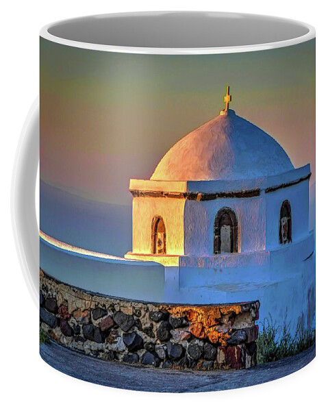 Santorini Coffee Mug featuring the photograph Santorini Church Sunset by Will Wagner