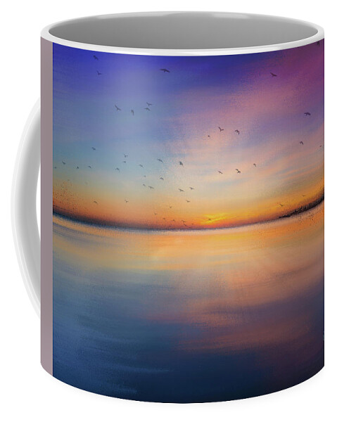 Seascape Coffee Mug featuring the mixed media Sapphire Sunset by Colleen Taylor