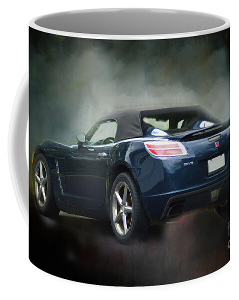 Car Coffee Mug featuring the mixed media Saturn Sky Roadster by Kathy Kelly