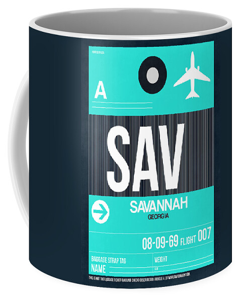 Vacation Coffee Mug featuring the digital art SAV Savannah Luggage Tag II by Naxart Studio