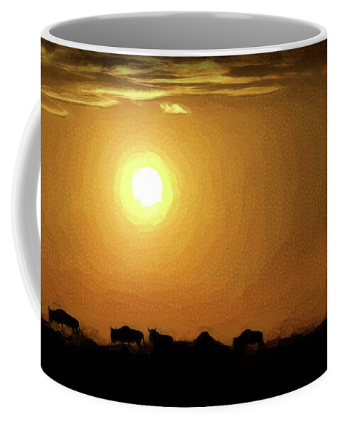 Maasi Mara Coffee Mug featuring the painting Savannah Sunset by Joel Smith