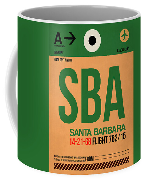 Santa Barbara Coffee Mug featuring the digital art SBA Santa Barbara Luggage Tag I by Naxart Studio