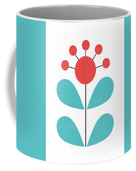 Mid Century Coffee Mug featuring the mixed media Scandinavian Coral Flower by Naxart Studio