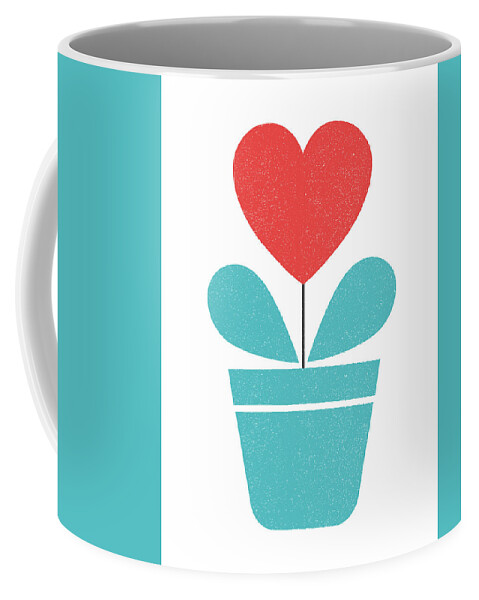 Mid Century Coffee Mug featuring the mixed media Scandinavian Heart Flower I by Naxart Studio