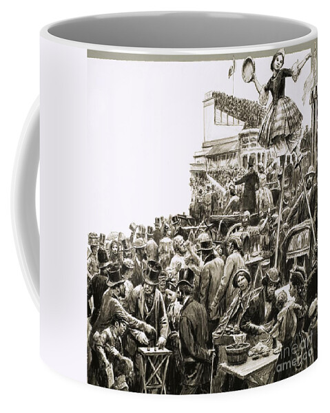 Unidentified Scene Of Street Performers And Tricksters Street Performers Coffee Mug featuring the painting Scene Of Street Performers And Tricksters by Cl Doughty