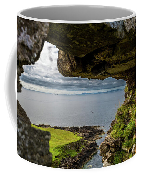 Animal Coffee Mug featuring the photograph Scenic View Through Stone Window At Duntulm Castle At The Coast Of The Isle Of Skye In Scotland by Andreas Berthold