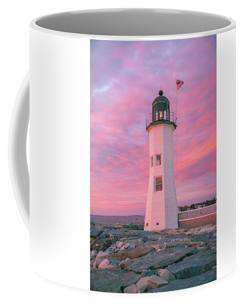 Sunrise Coffee Mug featuring the photograph Pink Morning at Scituate Lighthouse by Ann-Marie Rollo