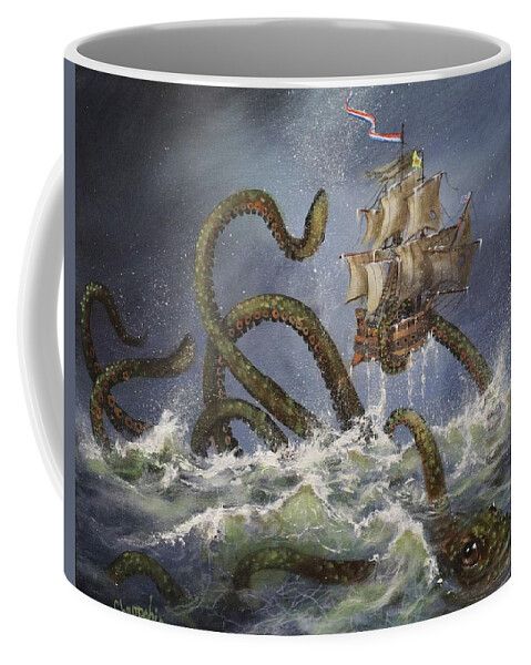 Kraken Coffee Mug featuring the painting Sea Monster by Tom Shropshire