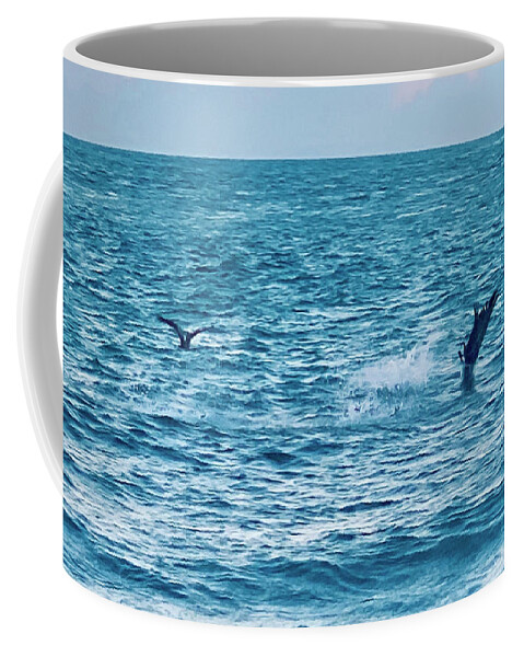 Birds Coffee Mug featuring the photograph Seaguls diving for dinner in Captiva Island Florida by Shelly Tschupp
