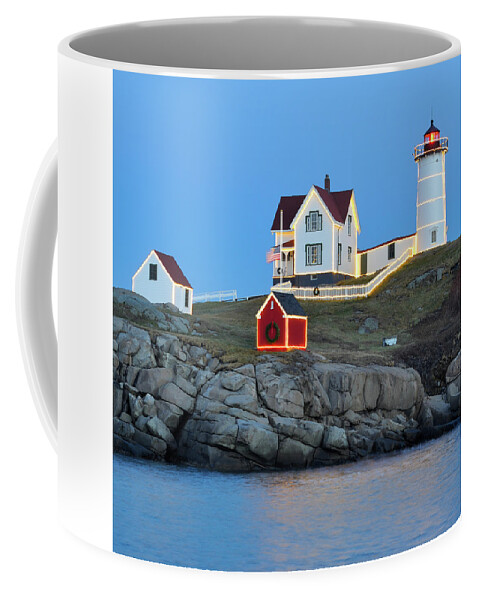 Nubble Lighthouse Coffee Mug featuring the photograph Season's Greetings from The Nubble by Luke Moore