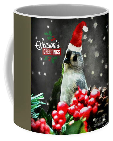 Seasons Greetings Coffee Mug featuring the digital art Season's Greetings Tufted Titmouse by Tina LeCour