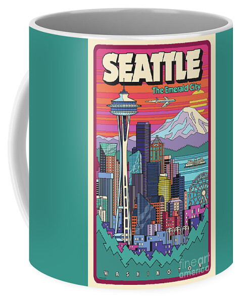 Seattle Coffee Mug featuring the digital art Seattle Poster - Pop Art Skyline by Jim Zahniser