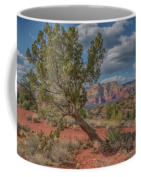 Sedona Coffee Mug featuring the photograph Sedona red rock and tree by Alan Goldberg