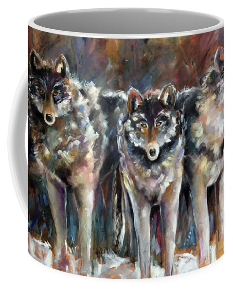 Wolves Coffee Mug featuring the painting Seen and Unseen by Laurie Pace