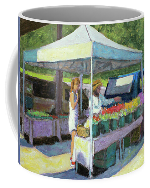 Farmer's Market Coffee Mug featuring the painting Selecting the Bouquet by David Zimmerman
