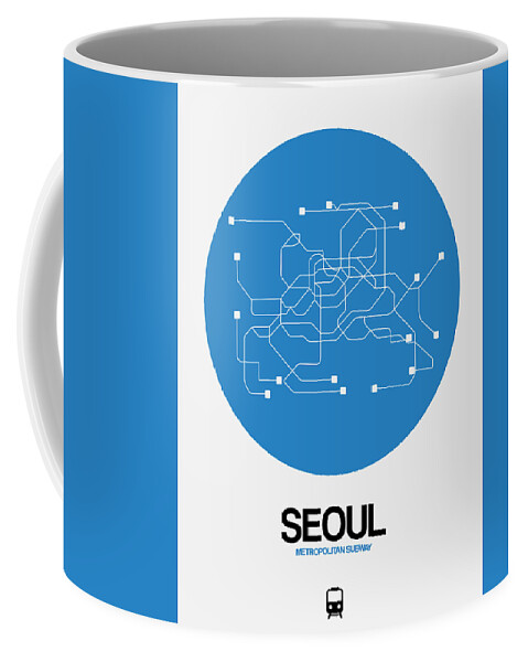 Vacation In Korea Coffee Mug featuring the digital art Seoul Blue Subway Map by Naxart Studio