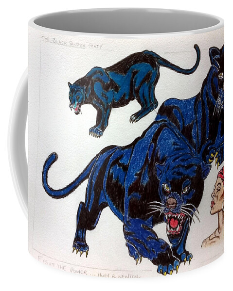 Black Art Coffee Mug featuring the drawing Serenade of the Black Panther by Joedee