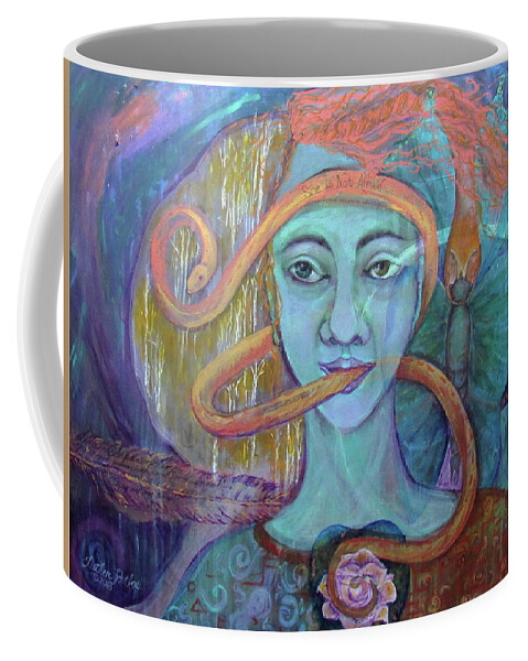 Shamanic Painting. Visionary Painting. Snake Symbolism Coffee Mug featuring the painting She Is Not Afraid of Transformation by Feather Redfox