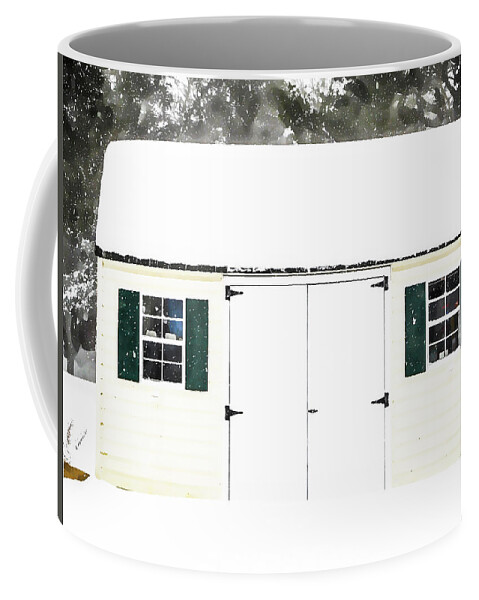 Savers Coffee Mug featuring the painting Shed covered by heavy snow 1 by Jeelan Clark