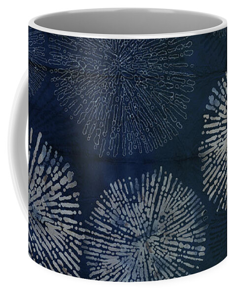 Japan Coffee Mug featuring the digital art Shibori Sea Urchin Burst Pattern Dark Denim by Sand And Chi