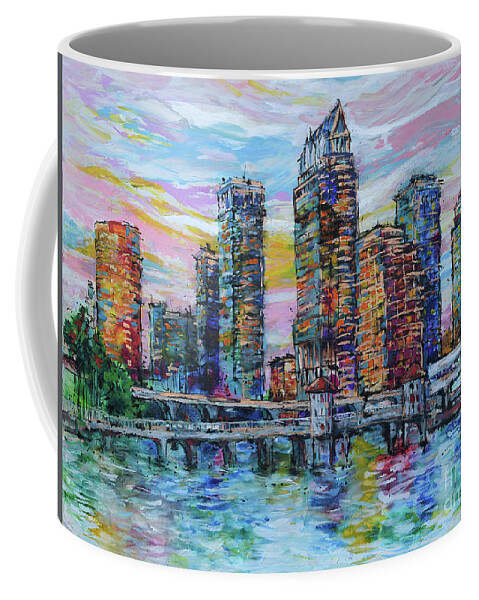 Tampa Skyline Coffee Mug featuring the painting Shimmering Tampa Skyline by Jyotika Shroff