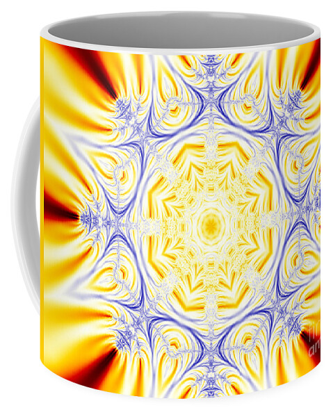 Fractals Coffee Mug featuring the digital art Shining Star Blue and Yellow by Elisabeth Lucas
