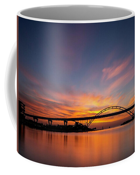 Milwaukee Coffee Mug featuring the photograph Brilliant Sunrise Over the Hoan Bridge by Kristine Hinrichs