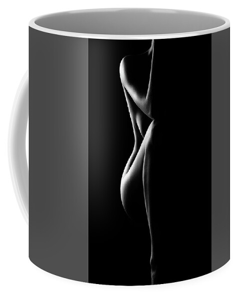 Nude Coffee Mug featuring the photograph Silhouette of nude woman in BW by Johan Swanepoel