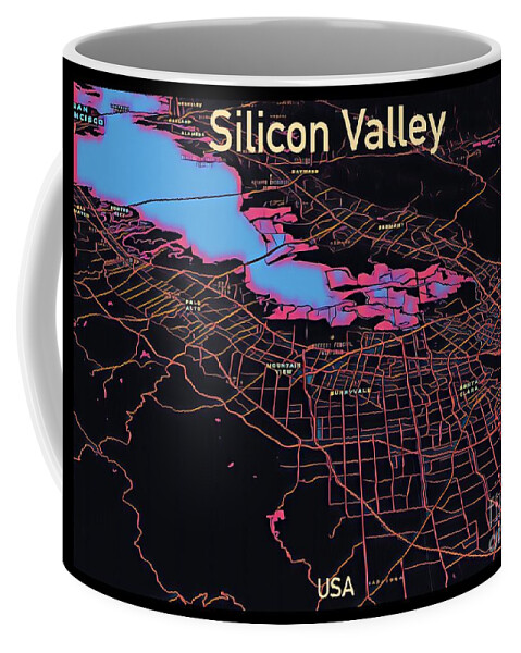 Silicon Valley Coffee Mug featuring the digital art Silicon Valley Map by HELGE Art Gallery