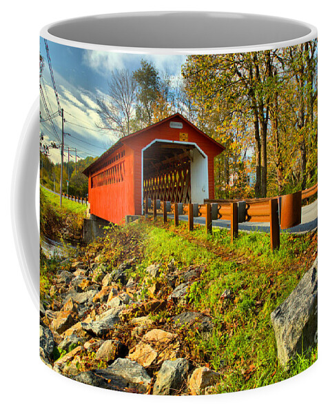 Silk Covered Bridge Coffee Mug featuring the photograph Silk Covered Bridge by Adam Jewell