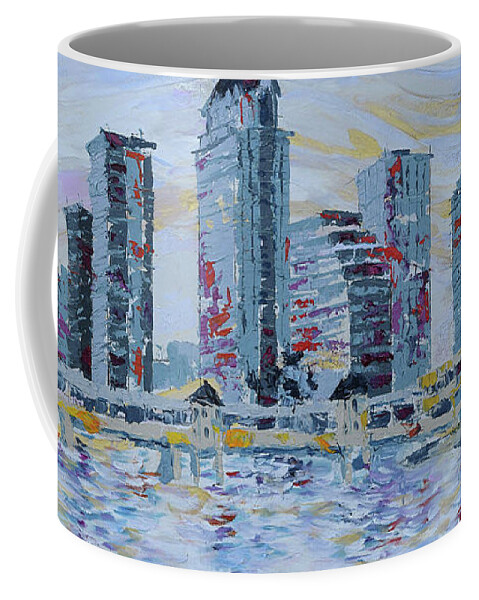 Tampa Skyline Coffee Mug featuring the painting Silvery Tampa Skyline by Jyotika Shroff