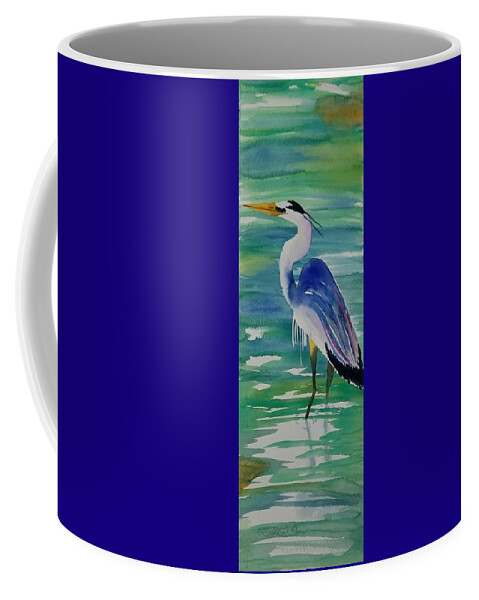Blue Heron Coffee Mug featuring the painting Sir Blue by Ann Frederick