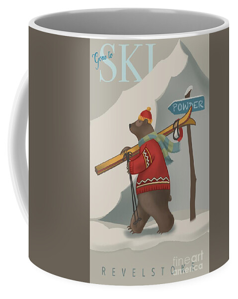 Bear Art Coffee Mug featuring the painting Ski Bear by Sassan Filsoof