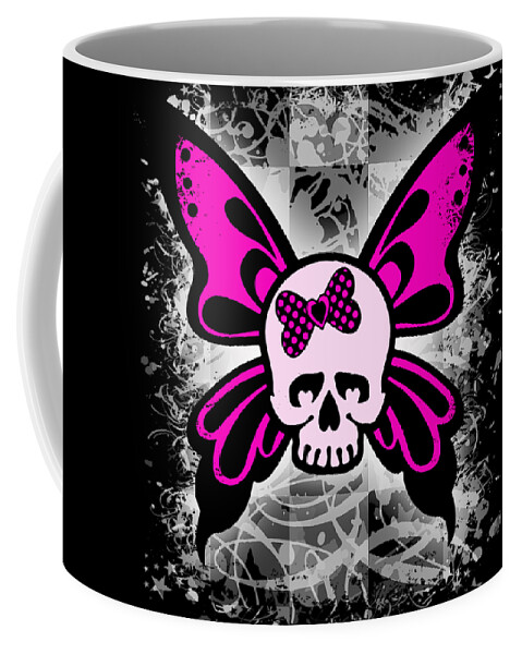 Skull Coffee Mug featuring the digital art Skull Butterfly Graphic by Roseanne Jones