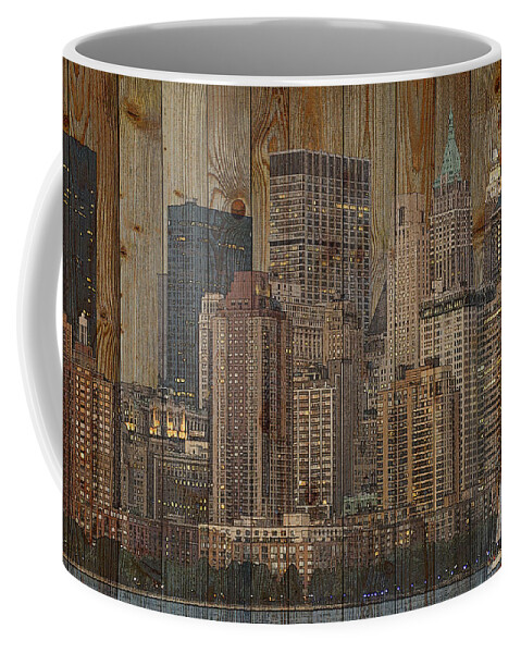 New York Coffee Mug featuring the mixed media Skyline of New York, USA on Wood by Alex Mir