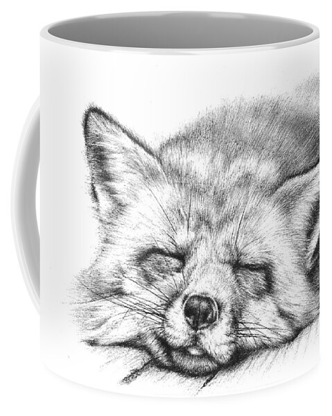 Fox Coffee Mug featuring the drawing Sleepy Fox by Casey 'Remrov' Vormer
