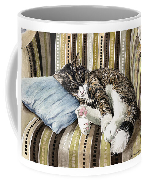 Cat Coffee Mug featuring the painting Slumber Party by Louise Howarth