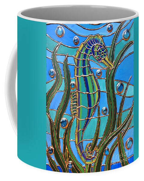 Ocean Coffee Mug featuring the painting Smiling Seahorse by Cynthia Snyder