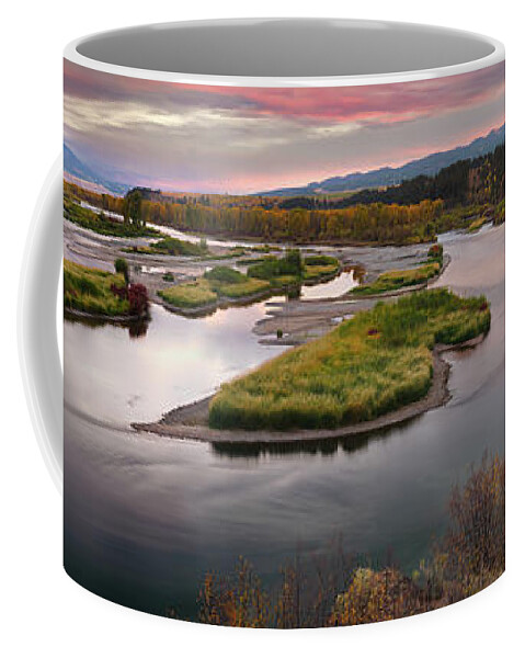 Nature Coffee Mug featuring the photograph Snake River Sunset Panoramic View by Leland D Howard