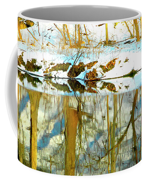 Snow Coffee Mug featuring the photograph Snow Covered Forest Floor Reflected in a Winter Stream by A Macarthur Gurmankin