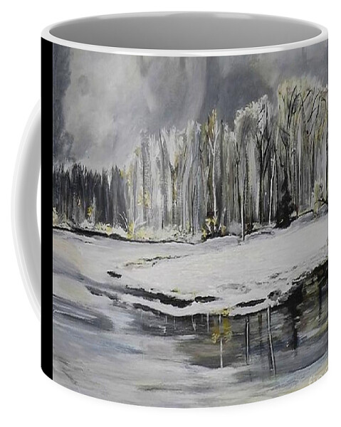 Acrylic Landscape Coffee Mug featuring the painting Snow Trees by Denise Morgan