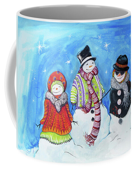 Snow Coffee Mug featuring the mixed media Snow Villagers by Diannart