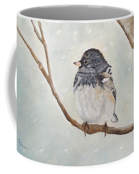 Junco Coffee Mug featuring the painting Snowbird In The Blizzard by Angeles M Pomata