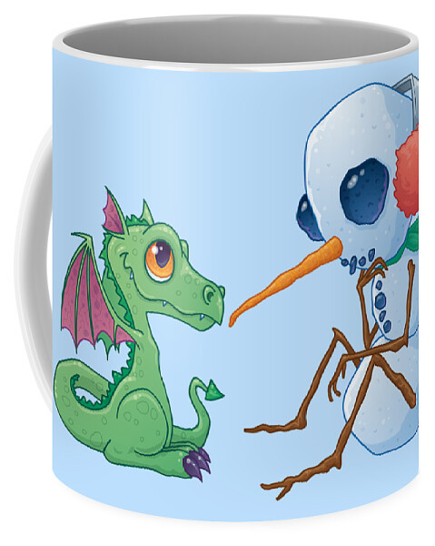 Cartoon Coffee Mug featuring the digital art Snowman and Dragon by John Schwegel