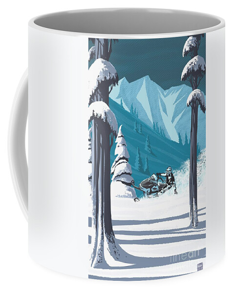 Snowmobile Coffee Mug featuring the digital art Snowmobile Landscape by Sassan Filsoof